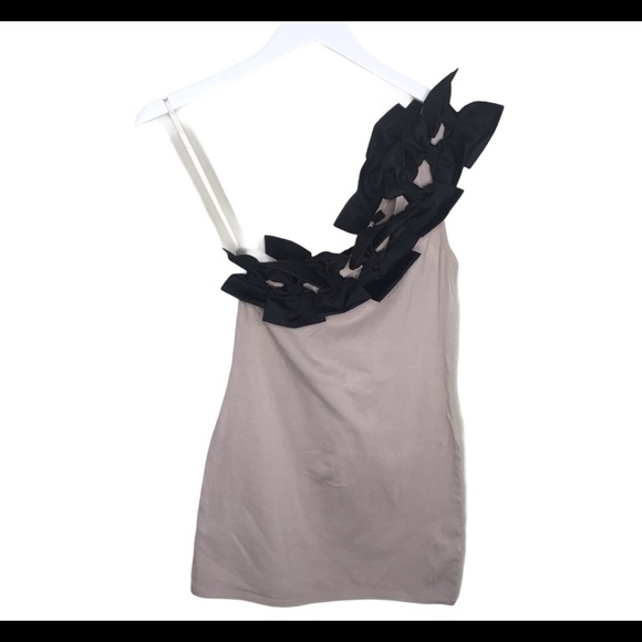 ASOS Asymmetrical One Shoulder Top/Blouse With Bow Corsage Detail Tan/Mocha Sz 6 - Picture 4 of 8